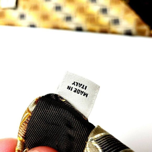 Pronto Uomo Silk Tie‎ Yellow Woven Geometric - Picture 4 of 6